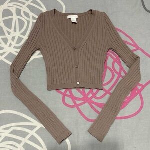 H&M Brown Button Front Cropped Cardigan